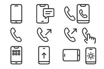 Poster - Collection of modern smartphone icons illustrating diverse communication methods including calls and messages from various angles