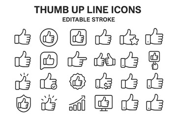 Fototapete - Collection of line icons featuring various thumbs up designs for digital and print use