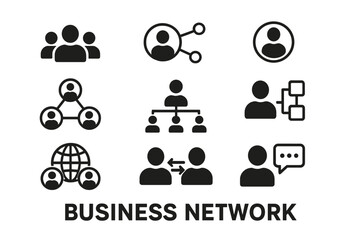 Poster - Visual representation of business networking concepts with icons illustrating connections and collaboration