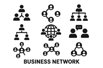 Poster - Various business network icons representing connection and collaboration among individuals in a digital space