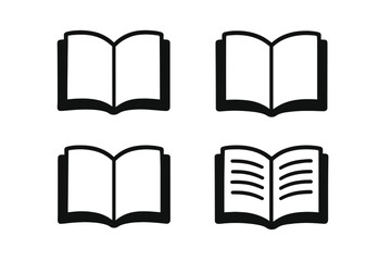 Poster - Collection of black and white open book icons for educational and literary use