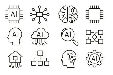 Aufkleber - Icons depicting artificial intelligence concepts in a creative and modern design showcasing technology themes