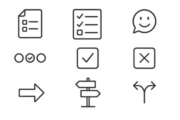 Fototapete - Collection of simple icons representing tasks, communication, and direction in a minimalistic style suitable for various design projects