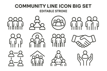 Poster - Community line icon big set showcasing diverse group activities and relationships in a simplistic design for clear representation