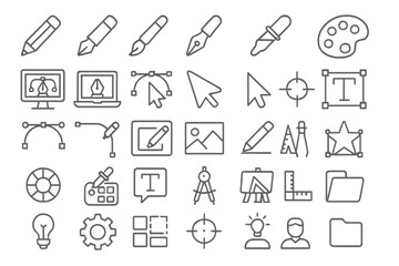 Poster - Variety of design tools and symbols displayed in a grid layout for graphic design applications