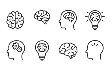 Poster - Illustration of creative thinking concepts featuring brain designs and light bulbs representing ideas and innovation