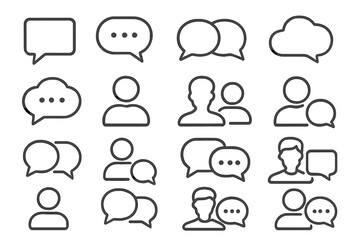 Poster - Various speech bubble icons representing communication and conversation in different styles and arrangements