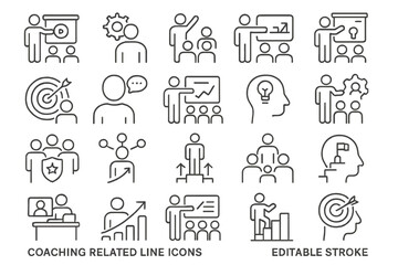 Poster - Coaching icons representing various activities in skill development and leadership training sessions
