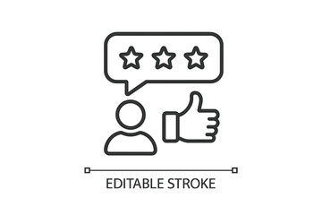 Poster - Feedback and review process illustrated by a user providing a thumbs up and a star rating in a conversation bubble