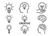 © icon_art - Creative ideas represented through light bulbs, brains, and hands in a simple illustrative style