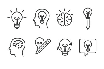 Poster - Creative light bulb icons representing ideas, brainstorming, and innovative thinking in various forms and styles