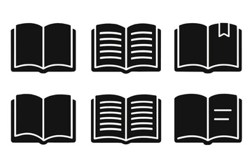 Poster - Various open book icons displayed in black silhouette set on white background for educational themes