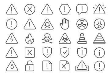 Poster - Collection of warning symbols and icons for safety and hazard communication in various contexts