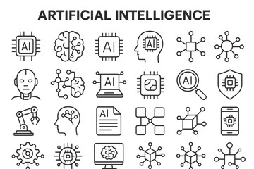 Aufkleber - Exploration of artificial intelligence concepts with symbols and icons representing technology, data, and innovation