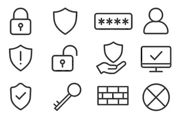 Poster - Security icons representing password protection, user authentication, and data privacy measures for digital safety