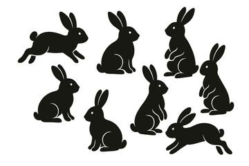Poster - Various silhouettes of rabbits in different poses showcasing their playful nature and gracefulness in a stylized design