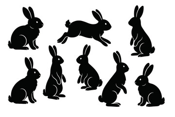 Poster - Silhouette of rabbits in various poses showcasing their natural movements and behaviors in a creative design