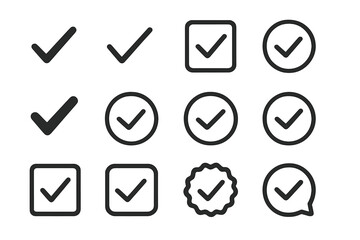 Fototapete - Variety of check marks and symbols on a clean background suitable for design and clarification tasks