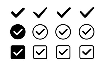 Fototapete - Various checkmark designs and styles in black and white suitable for graphic use