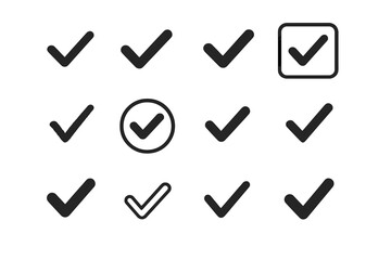 Fototapete - Variety of check marks displayed in different styles and shapes on a plain background for design use and inspiration