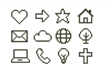 Fototapete - Digital icons display various symbols representing communication and technology in a minimalist design