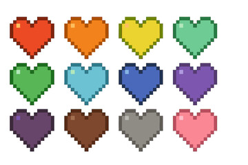 Poster - Colorful pixel hearts arranged in a vibrant grid display a blend of emotions and creativity