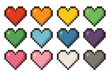Fototapete - Colorful pixelated hearts arranged in a grid layout showcasing various hues and shades