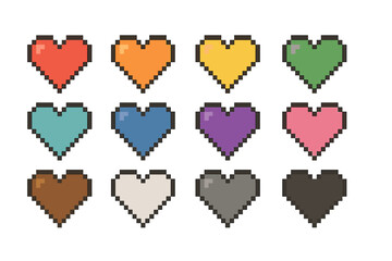 Poster - Colorful pixel hearts arranged in a 4x3 grid with various shades representing different emotions or themes