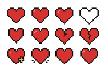 Poster - Pixel art hearts collection showcasing various heart designs and emotions in a grid layout