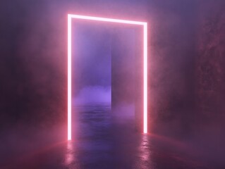 Poster - Luminous portal glowing in a misty room a gateway to another dimension with a surreal ambiance and captivating light a modern minimalist design with a futuristic vibe
