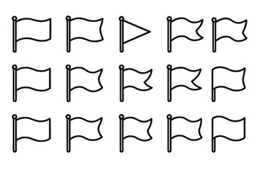 Poster - Collection of simple line-drawn flags arranged in a grid pattern with various orientations and sizes