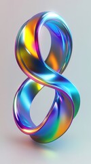 Poster - Iridescent figure eight sculpture with fluid design and vibrant colors against a clean light background for modern aesthetics