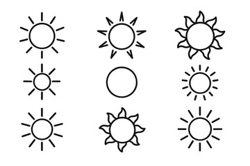 Poster - Different sun illustrations showcasing various designs and styles for graphic art applications in a clean layout