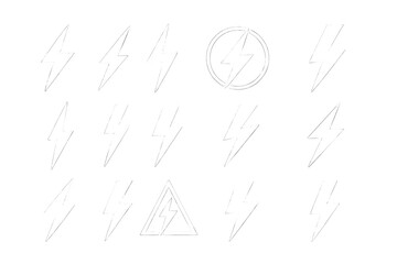 Poster - Various lightning bolt designs and symbols in a minimalist style for graphic or artistic use