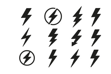 Poster - Multiple lightning bolt symbols arranged in various styles and orientations for design inspiration in art and branding