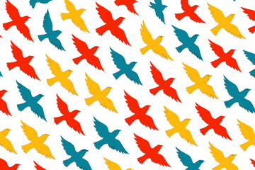 Poster - Colorful bird patterns in vibrant hues of red, blue, and yellow create a lively design ideal for various art projects