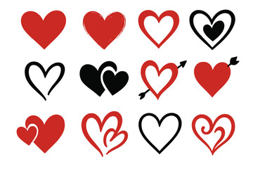 Poster - Variety of heart symbols in different styles and colors representing love and affection