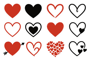 Poster - Various heart shapes in different styles and colors suitable for Valentine's Day decorations and designs
