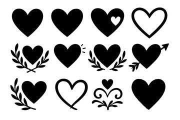 Poster - Collection of heart shapes and symbols in black and white suitable for various design projects