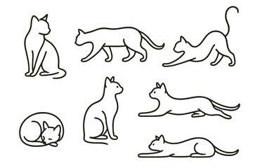 Naklejka na meble Different cat poses displayed in minimalist outlines showcasing their various expressions and movements in a simple design