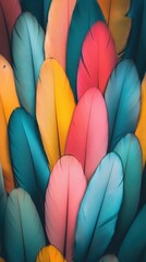 Poster - Vibrant arrangement of soft plumes in playful hues creating a whimsical and artistic composition with a smooth texture and a captivating visual appeal