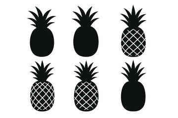 Poster - Black pineapple illustrations arranged in a grid, showcasing different designs and patterns, suitable for various graphic uses