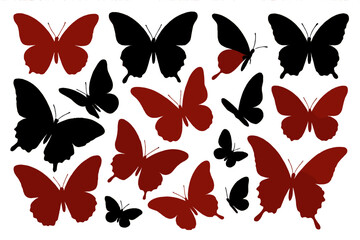 Poster - Colorful butterfly silhouettes in black and red creating a striking visual contrast