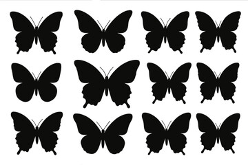 Poster - Multiple black butterfly silhouettes arranged in a grid pattern on a plain background