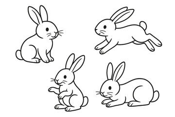 Poster - Four playful rabbits illustrated in various poses showcasing their playful nature and agility