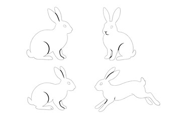Poster - Various outlines of rabbits in different positions showcasing their agility and playful nature in a simple artistic style