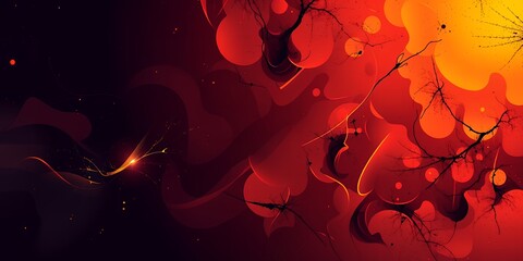 Poster - abstract depiction of red and orange orbs with dark lines on a dark background