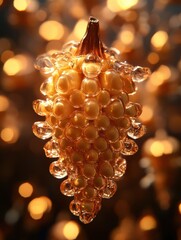 Poster - Golden crystalline structure with amber glow and blurred bokeh background creating a magical and ethereal atmosphere perfect for abstract art and conceptual design