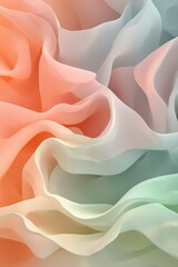 Poster - Abstract flowing fabric in pastel hues of orange white and green creating a soft serene and calming visual texture for backgrounds and design elements