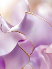 Poster - Delicate lavender silk ribbon with golden trim gracefully swirling in soft light a captivating close up showcasing textures and subtle color variations for elegant design